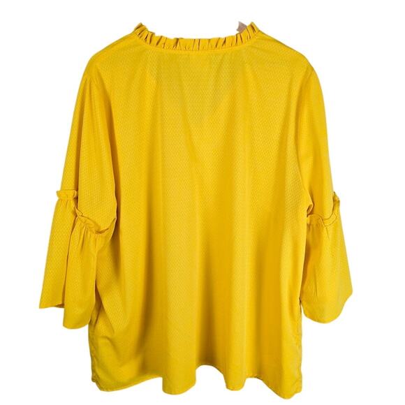 Junarose Yellow Peasant Blouse Size 24 Tie Neck Ruffle Sleeve Tunic Top - Picture 3 of 5